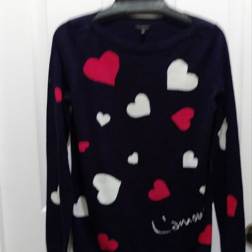 SOLD SOLD SOLD SOLD Talbots Blue Red White Hearts Sweater Size XS - Picture 4 of 16